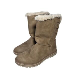 Cliffs Katiana Boots Womens Size 6M Taupe Faux Fur Mid Calf Lace Up Winter